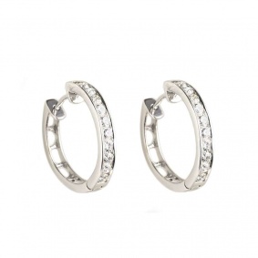 18k White Gold Round Brilliant Cut Diamonds Hoops 0.98ct G/VS